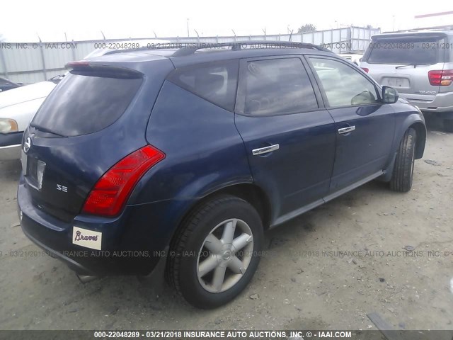 JN8AZ08T85W326632 - 2005 NISSAN MURANO SL/SE/S BLUE photo 4