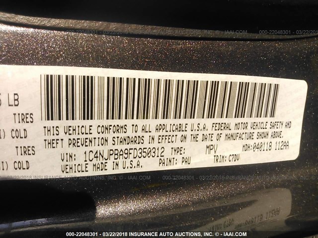 1C4NJPBA9FD350312 - 2015 JEEP PATRIOT SPORT GRAY photo 9