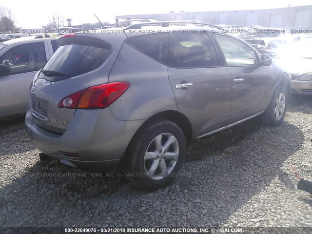 JN8AZ18W09W129041 - 2009 NISSAN MURANO S/SL/LE SILVER photo 4