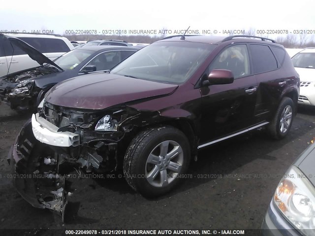 JN8AZ08W87W650483 - 2007 NISSAN MURANO SL/SE/S MAROON photo 2