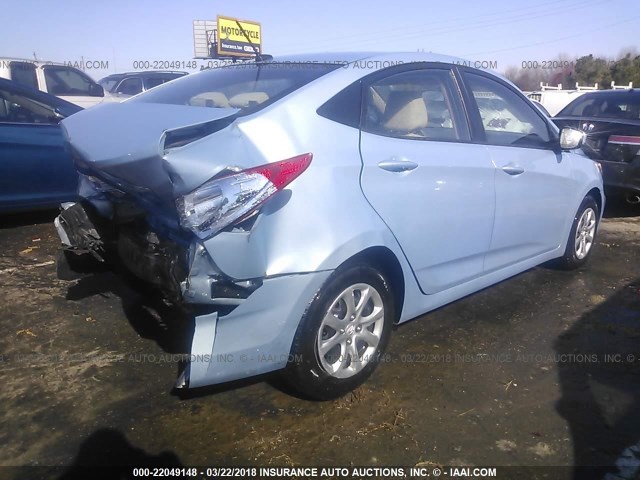 KMHCT4AE6EU638285 - 2014 HYUNDAI ACCENT GLS/GS BLUE photo 4