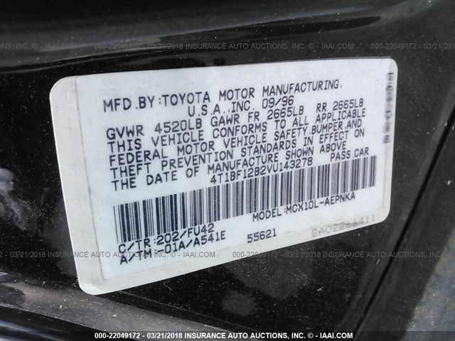 4T1BF12B2VU143278 - 1997 TOYOTA AVALON XL/XLS BLACK photo 9