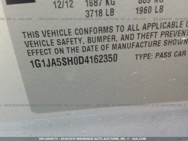1G1JA5SH0D4162350 - 2013 CHEVROLET SONIC LS SILVER photo 9