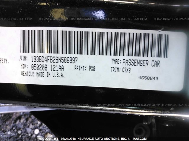 1B3BD4FB2BN586897 - 2011 DODGE AVENGER EXPRESS 黑色 照片 9