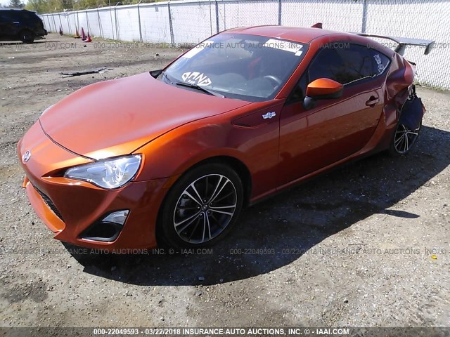 JF1ZNAA17F9704499 - 2015 TOYOTA SCION FR-S ORANGE photo 2