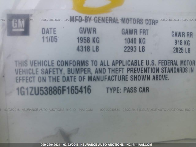 1G1ZU53886F165416 - 2006 CHEVROLET MALIBU LTZ 白色 照片 9