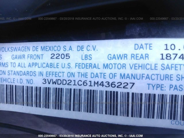 3VWDD21C61M436227 - 2001 VOLKSWAGEN NEW BEETLE GLX 黑色 照片 9