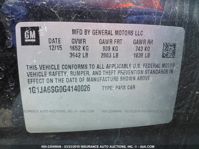 1G1JA6SG0G4140026 - 2016 CHEVROLET SONIC LS Dark Blue photo 9