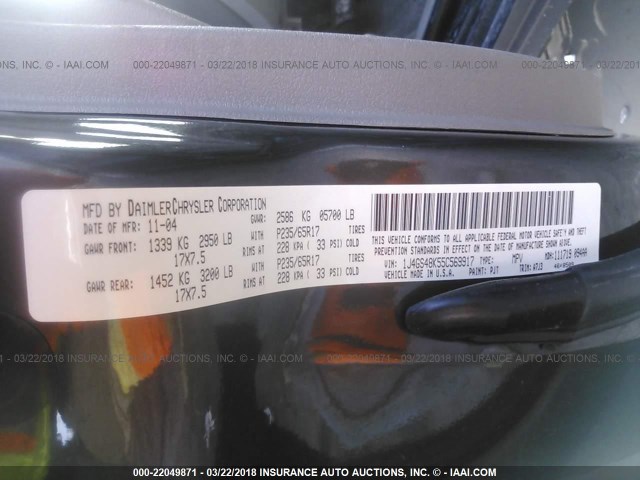 1J4GS48K55C569917 - 2005 JEEP GRAND CHEROKEE LAREDO/COLUMBIA/FREEDOM 棕色 照片 9