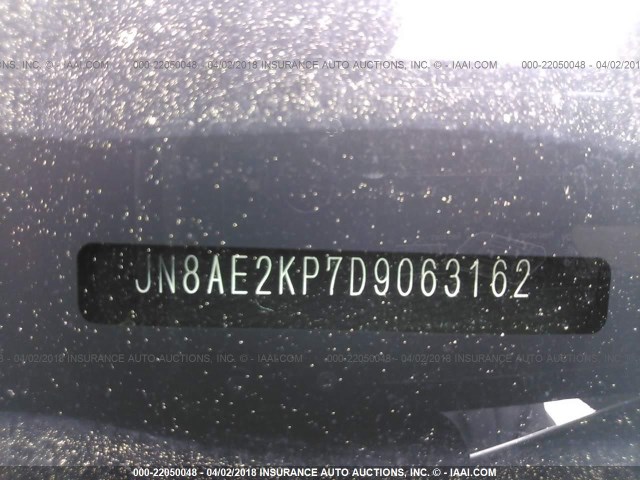 JN8AE2KP7D9063162 - 2013 NISSAN QUEST S/SV/SL/LE SILVER photo 9