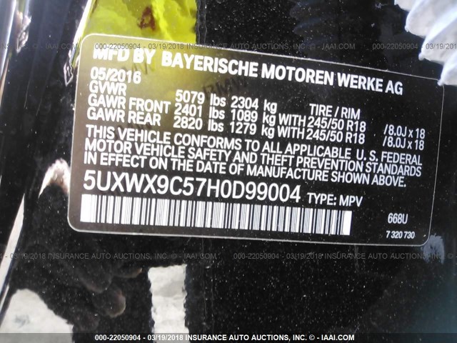 5UXWX9C57H0D99004 - 2017 BMW X3 XDRIVE28I BLACK photo 9
