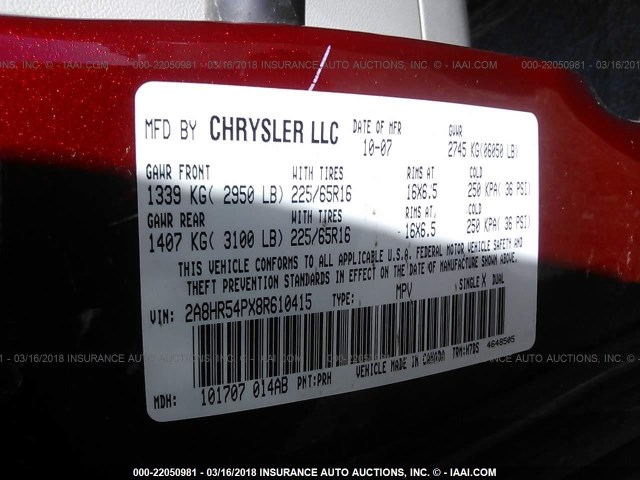 2A8HR54PX8R610415 - 2008 CHRYSLER TOWN & COUNTRY TOURING RED photo 9