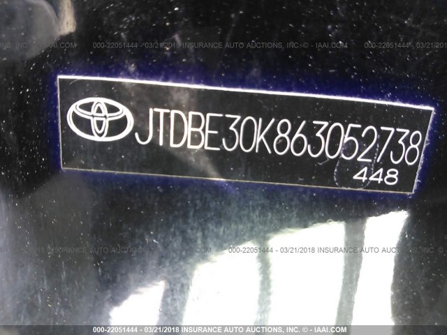 JTDBE30K863052738 - 2006 TOYOTA CAMRY LE/XLE BLACK photo 9