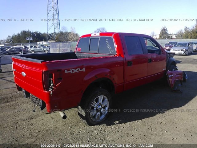 1FTFW1ET1CFB27407 - 2012 FORD F150 SUPERCREW RED photo 4