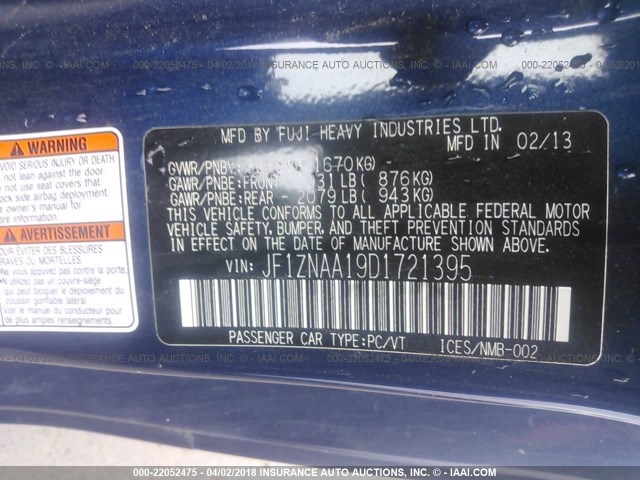 JF1ZNAA19D1721395 - 2013 TOYOTA SCION FR-S მუქი ლურჯი ფოტო 9