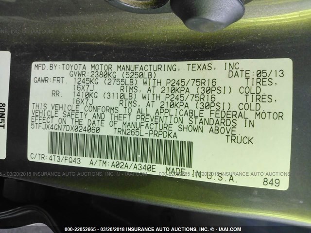 5TFJX4GN7DX024060 - 2013 TOYOTA TACOMA DOUBLE CAB ოქროსფერი ფოტო 9