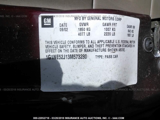 1G1NE52J13M573280 - 2003 CHEVROLET MALIBU LS 红色 照片 9