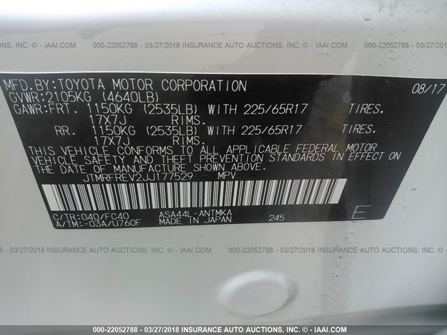 JTMRFREV2JJ177529 - 2018 TOYOTA RAV4 ADVENTURE/XLE 白色 照片 9