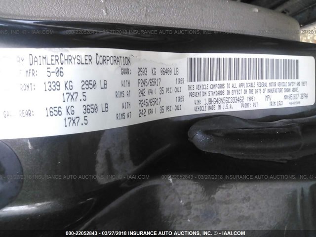 1J8HG48N56C333462 - 2006 JEEP COMMANDER GRAY photo 9