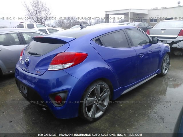 KMHTC6AE7EU211175 - 2014 HYUNDAI VELOSTER TURBO BLUE photo 4