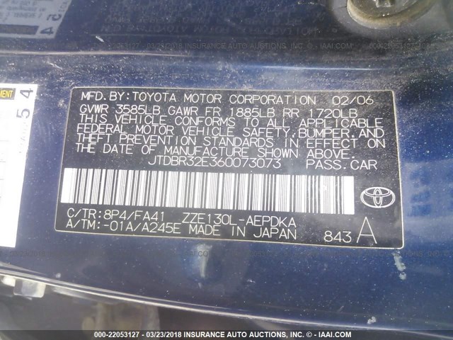 JTDBR32E360073073 - 2006 TOYOTA COROLLA CE/LE Dark Blue photo 9