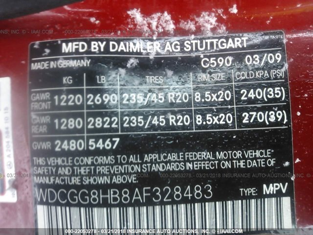 WDCGG8HB8AF328483 - 2010 MERCEDES-BENZ GLK 350 4MATIC 红色 照片 9