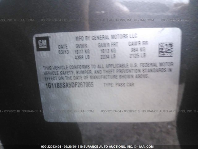 1G11B5SA5DF267065 - 2013 CHEVROLET MALIBU LS 灰色 照片 9