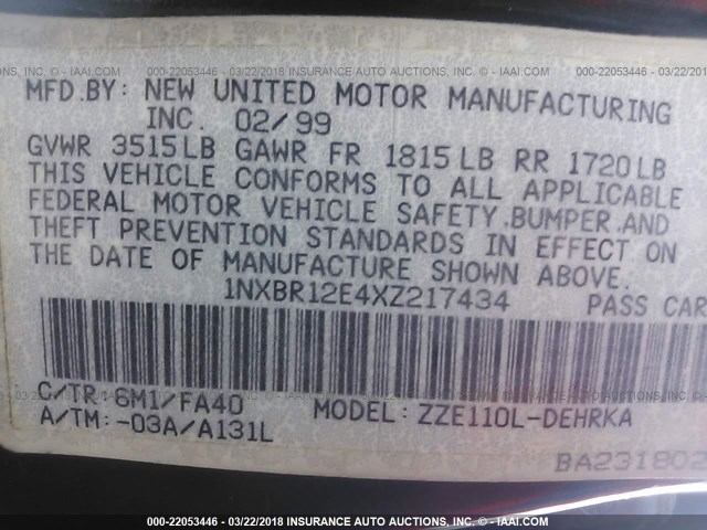 1NXBR12E4XZ217434 - 1999 TOYOTA COROLLA VE/CE/LE 深蓝色 照片 9