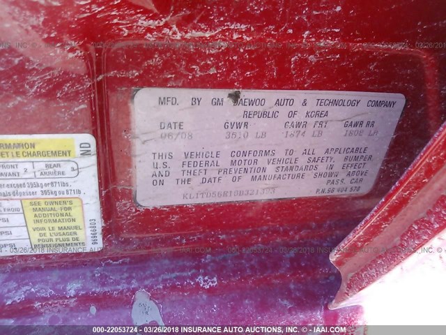 KL1TD56E19B321393 - 2009 CHEVROLET AVEO LS/LT 红色 照片 9