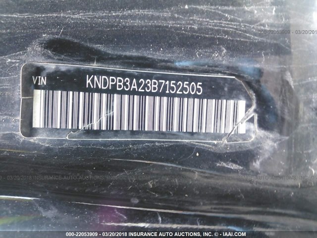 KNDPB3A23B7152505 - 2011 KIA SPORTAGE LX BLACK photo 9