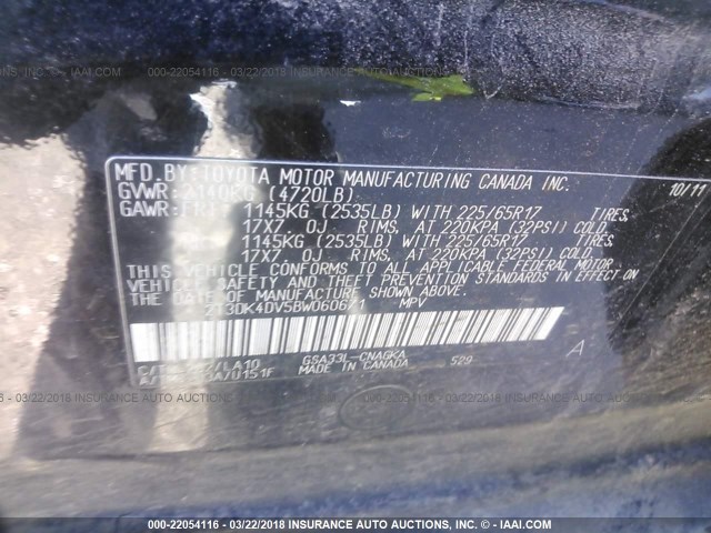 2T3DK4DV5BW060671 - 2011 TOYOTA RAV4 LIMITED BLACK photo 9