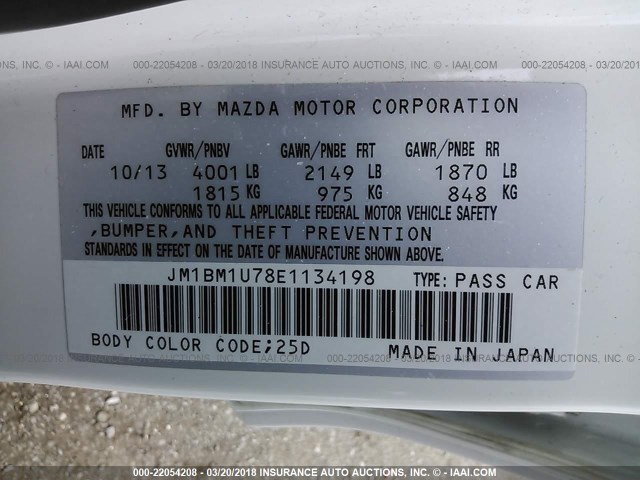 JM1BM1U78E1134198 - 2014 MAZDA 3 SPORT WHITE photo 9