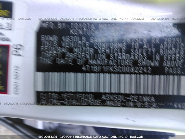 4T1BF1FK5CU082242 - 2012 TOYOTA CAMRY SE/LE/XLE ვერცხლისფერი ფოტო 9