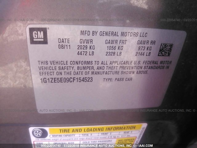 1G1ZE5E09CF154523 - 2012 CHEVROLET MALIBU LTZ 棕色 照片 9