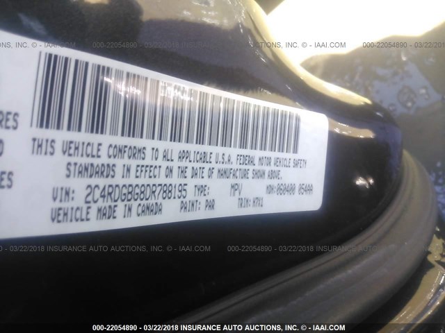 2C4RDGBG8DR788195 - 2013 DODGE GRAND CARAVAN SE BLUE photo 9