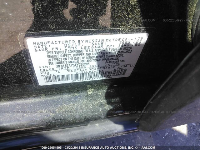 3N1AB7AP5FY290286 - 2015 NISSAN SENTRA S/SV/SR/SL BLACK photo 9