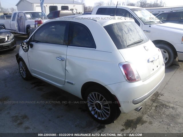 3C3CFFCR7CT118633 - 2012 FIAT 500 LOUNGE WHITE photo 3