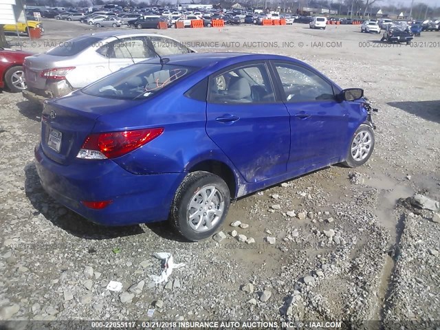 KMHCT4AE8EU635985 - 2014 HYUNDAI ACCENT GLS/GS BLUE photo 4