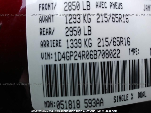 1D4GP24R06B708022 - 2006 DODGE GRAND CARAVAN SE RED photo 9