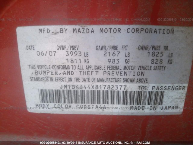 JM1BK344X81782377 - 2008 MAZDA 3 HATCHBACK RED photo 9