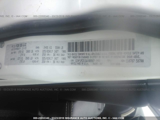 1C4PJMCS1GW188907 - 2016 JEEP CHEROKEE LATITUDE Ağ foto 9