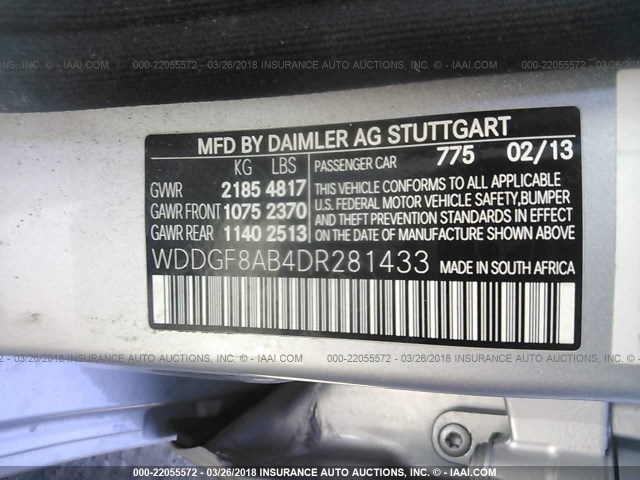 WDDGF8AB4DR281433 - 2013 MERCEDES-BENZ C 300 4MATIC SILVER photo 9