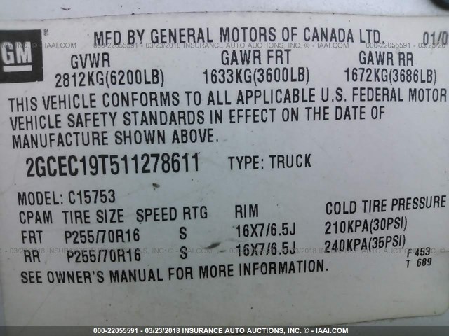 2GCEC19T511278611 - 2001 CHEVROLET SILVERADO C1500 WHITE photo 9