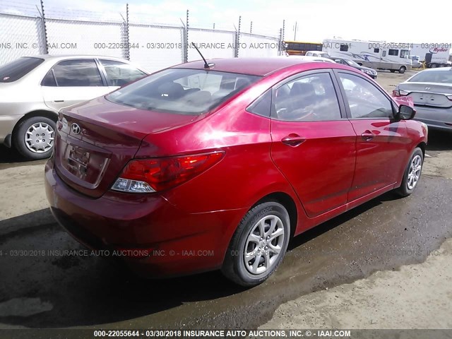 KMHCT4AE5EU674176 - 2014 HYUNDAI ACCENT GLS/GS RED photo 4