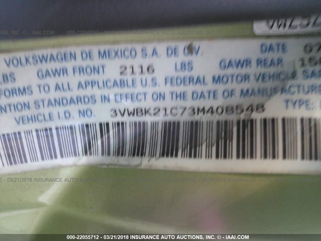 3VWBK21C73M408548 - 2003 VOLKSWAGEN NEW BEETLE GL 绿色 照片 9