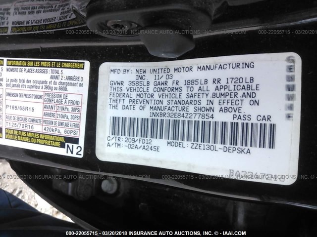 1NXBR32E84Z277854 - 2004 TOYOTA COROLLA CE/LE/S BLACK photo 9