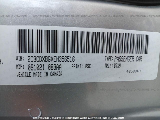 2C3CDXBGXEH356516 - 2014 DODGE CHARGER SE SILVER photo 9