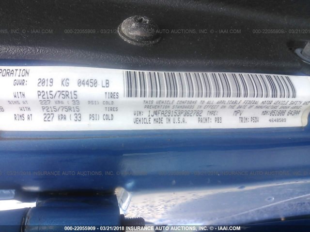 1J4FA29153P362782 - 2003 JEEP WRANGLER / TJ SE BLUE photo 9