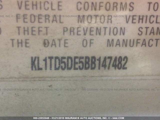 KL1TD5DE5BB147482 - 2011 CHEVROLET AVEO LS/LT 白色 照片 9