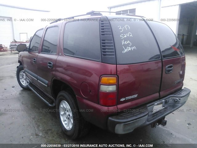 1GNEK13V72J265242 - 2002 CHEVROLET TAHOE K1500 MAROON photo 3